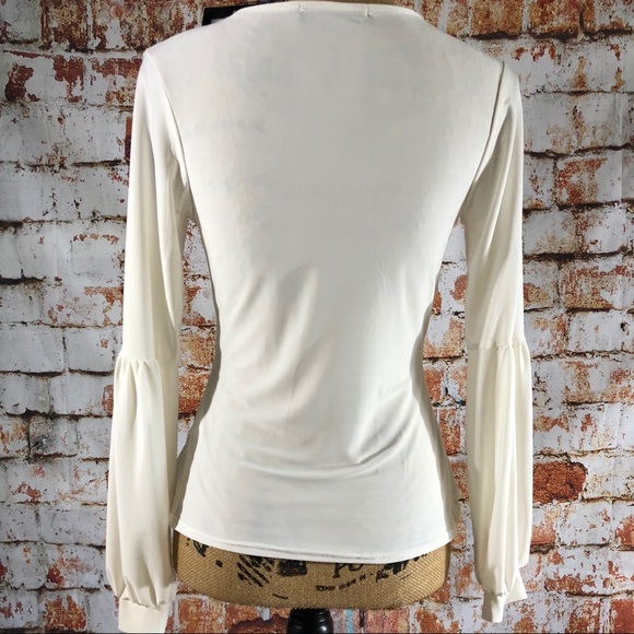 White Peplum Wrap Front Full Sleeve Top - Picture 6 of 9